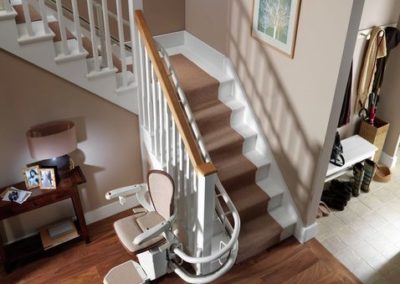 A view of the top of stairs from above.