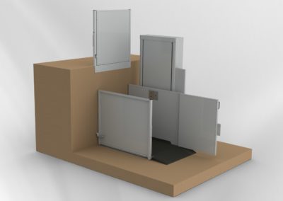 A box with some doors and windows on it